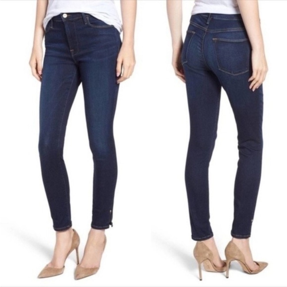 Frame Denim Dark Wash Indigo Le High Skinny Jean Ankle Side Slit Rivet Size 26